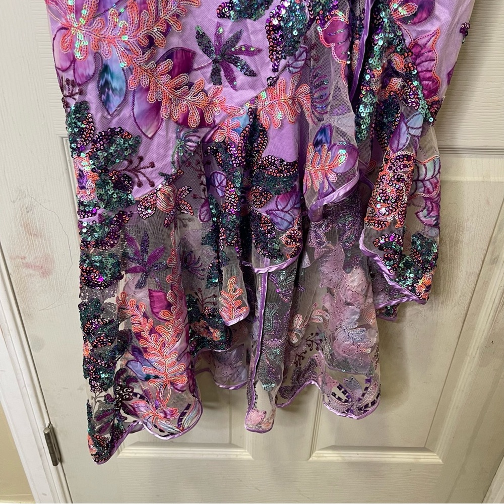 Boston Proper Embroidered Sequin Mesh Ruffle Slit Midi Dress Sz 14 - Picture 4 of 8